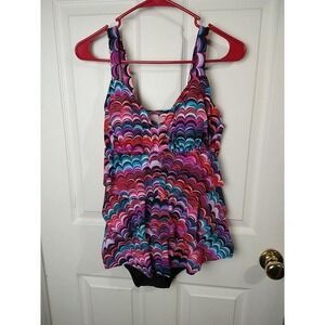Croft And Barrow One Piece Multicolor Rainbow Adjust Strap Swimsuit. Size 10